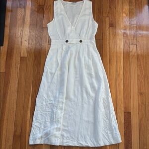 White Linen Blend Midi Dress